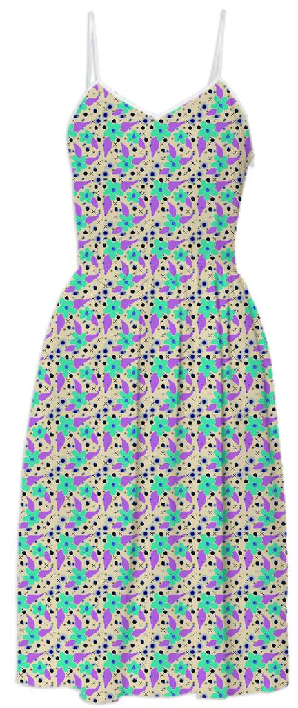 Teal Flowers with Purple leaves Summer Dress