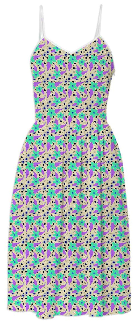 Teal Flowers with Purple leaves Summer Dress
