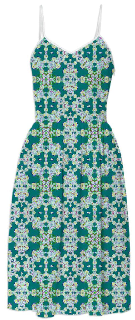 Teal Lace Pattern Summer Dress