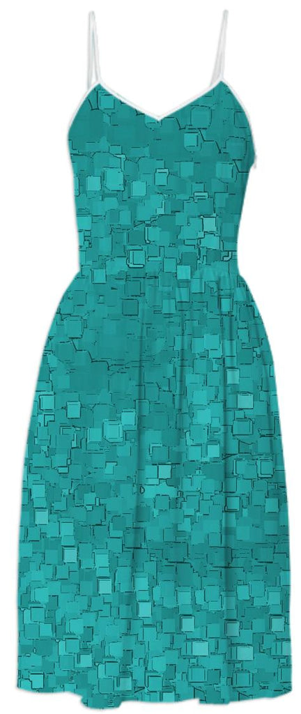 Teal Pixelized Summer Dress