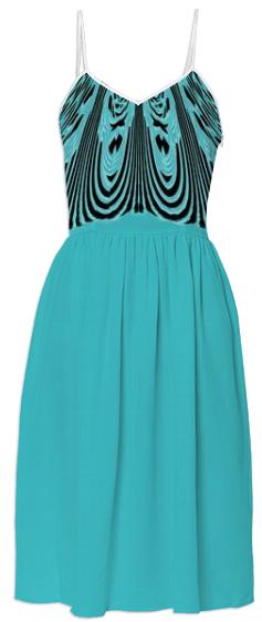 Teal Stripe Abstract Summer Dress