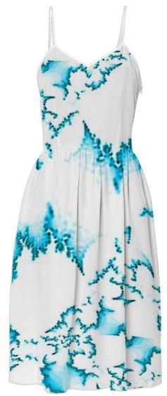 Teal White Fractal Summer Dress