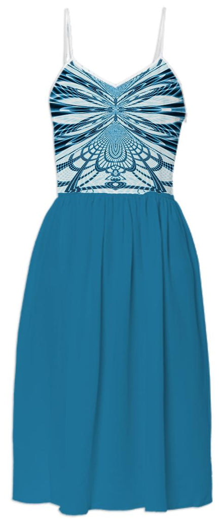 Teal White Lace Top Summer Dress