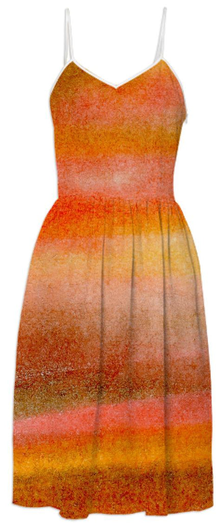 Warm Orange Gold and Brown Watercolor Striped Dress