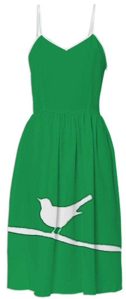 White Bird on a Wire Green Summer Dress