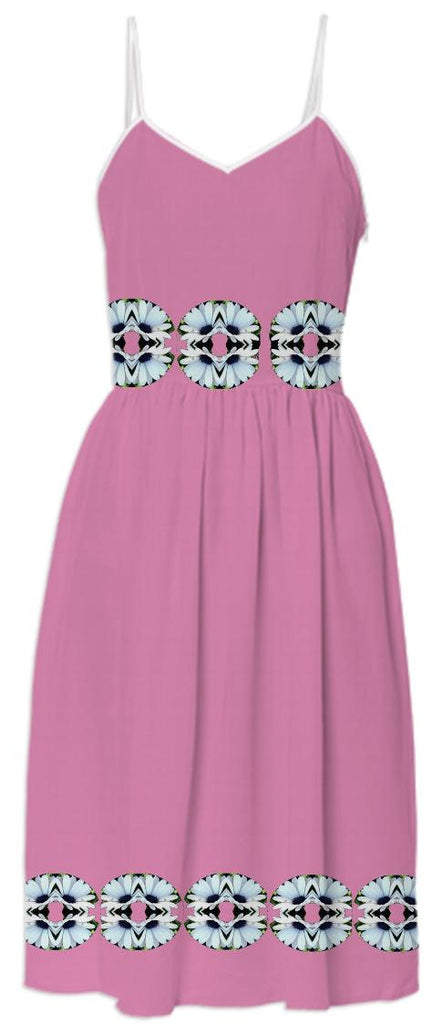 White Daisies on Pink Summer Dress