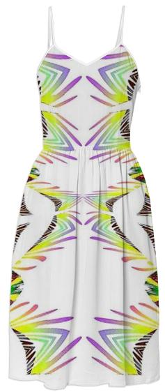 White Yellow Purple Abstract Summer Dress