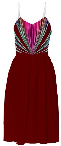 Wine with Raspberry and Grey Stripes Summer Dress
