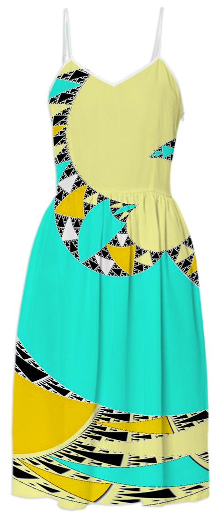 Yellow Aqua Abstract Swirl Summer Dress
