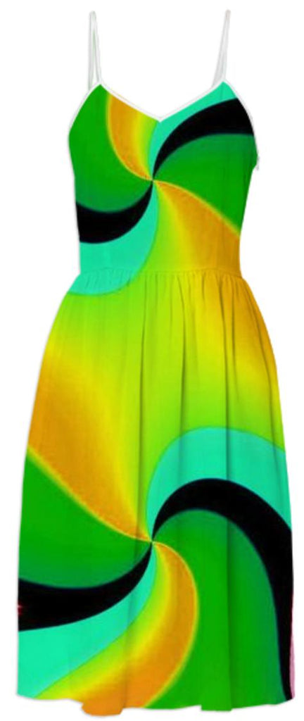 Yellow Green Double Swirl Summer Dress