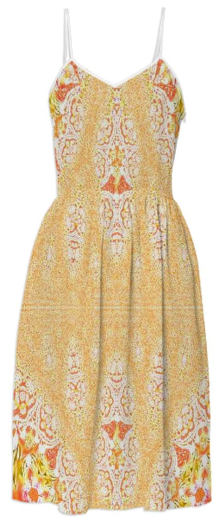 Yellow Orange Fractal Lace Summer Dress