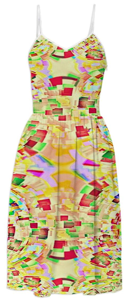 Yellow Pixels Pattern Summer Dress