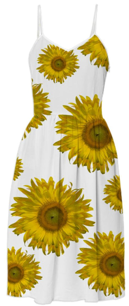 Yellow Scattered Sunflowers Summer Dress