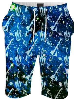 blue space rocket summer shorts