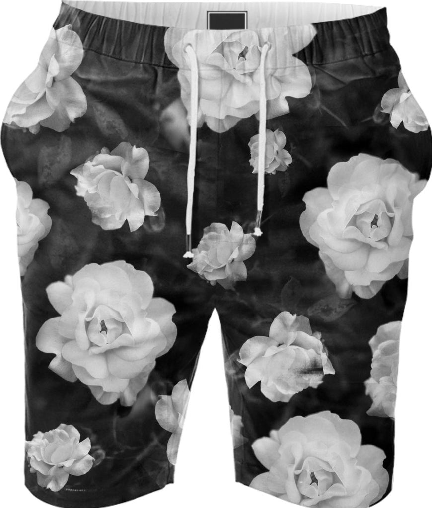 Field of Roses Black White Shorts