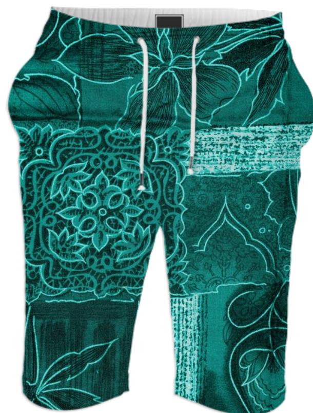 TURQUOISE PATCHWORK SHORTS