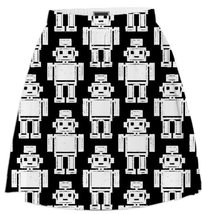 8Bit Robot Skirt B W