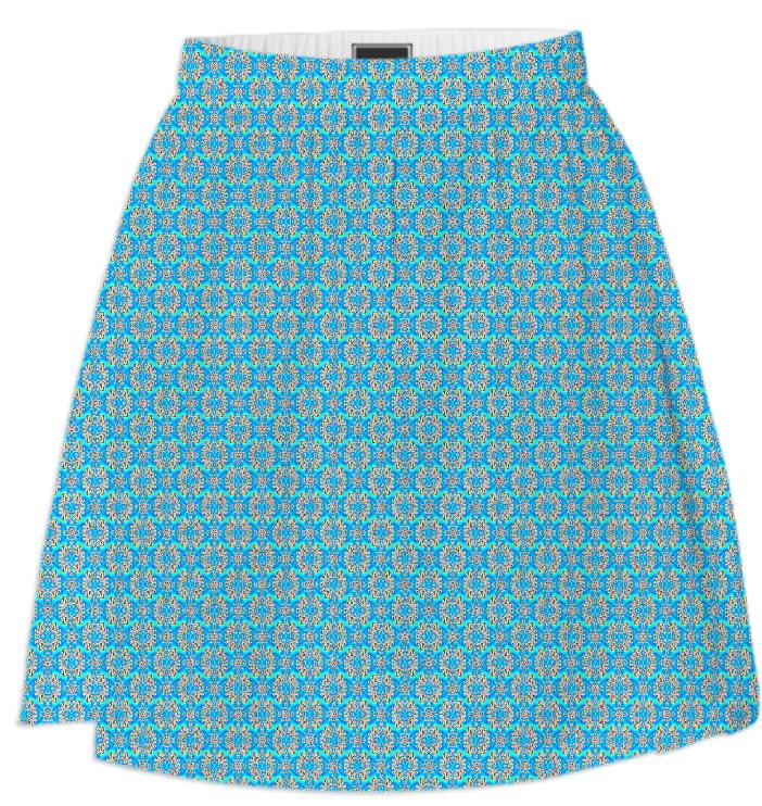 Aqua Flower Pattern Summer Skirt