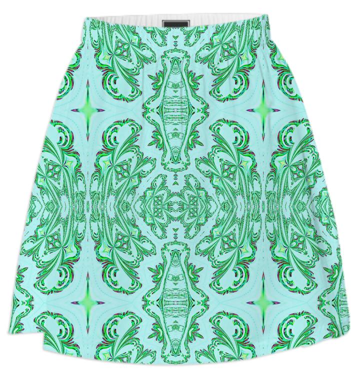 Aqua Green Pattern Summer Skirt