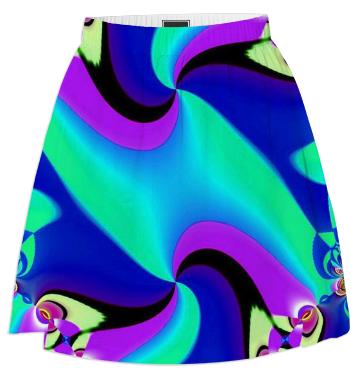Aqua Navy Purple Double Swirl Summer Skirt