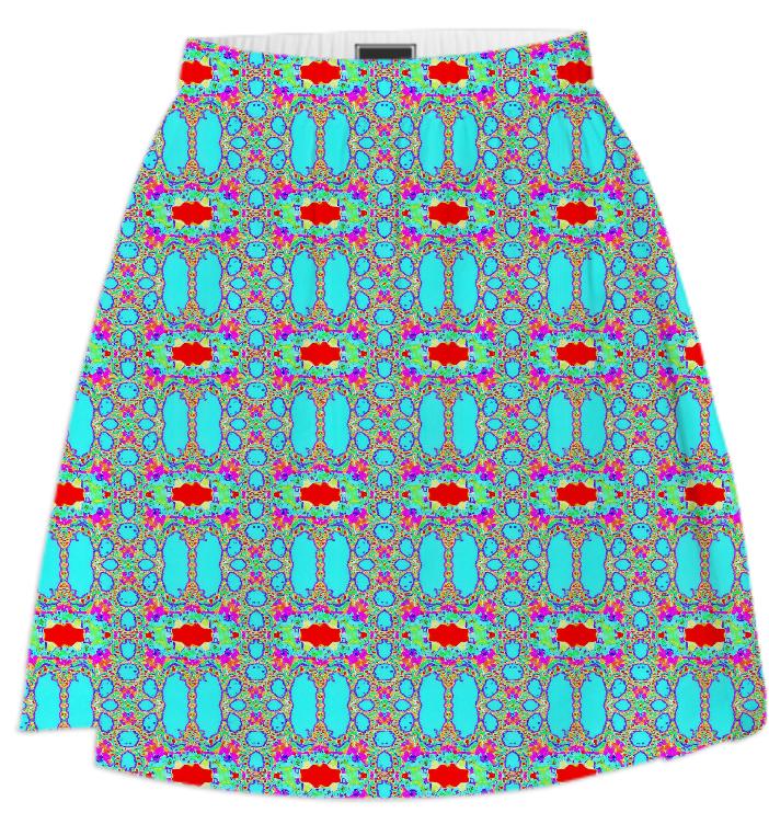 Aqua Red Abstract Summer Skirt