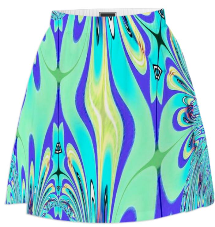 Aqua Yellow Green Abstract Summer Skirt