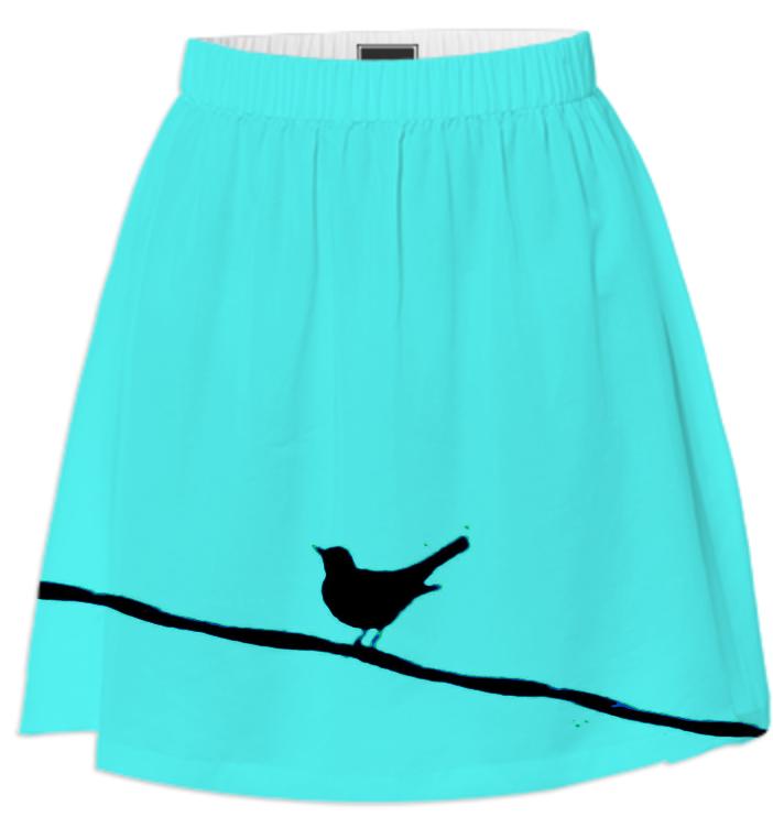 Black Bird on a Wire Turquoise Summer Skirt