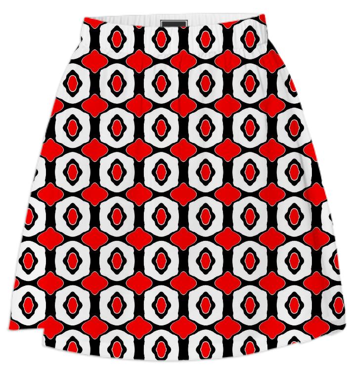 Black White and Red Retro Print Skirt