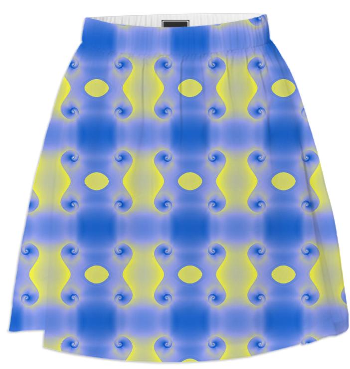 Blue and Yellow Sprials Print Skirt