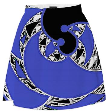 Blue Black Abstract Swirl Summer Skirt