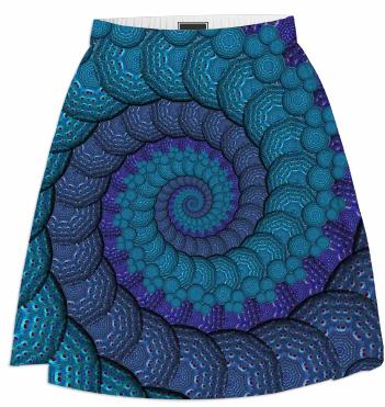 Blue Fractal Spiral Summer Skirt