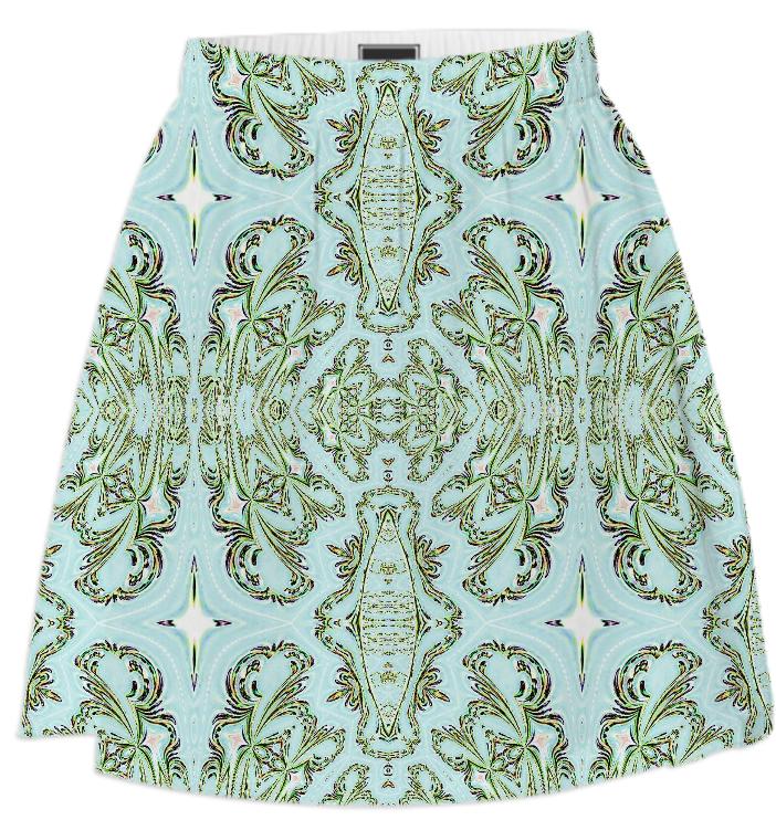Blue Green Pattern Summer Skirt