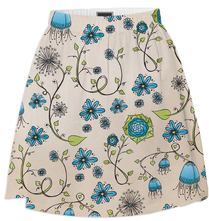 Blue on Beige Flower pattern Skirt