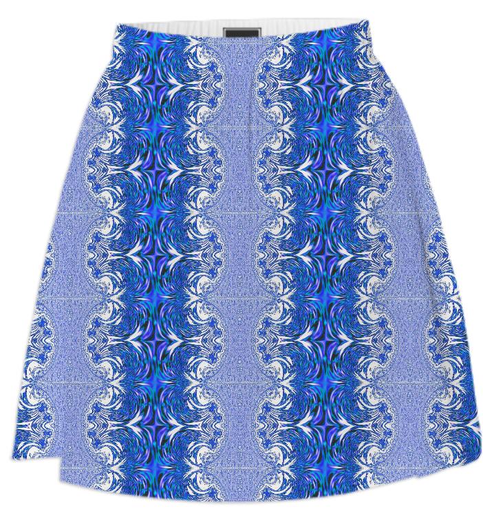 Blue White Fractal Lace Summer Skirt
