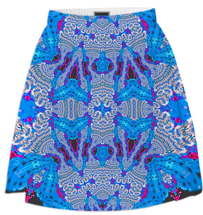 Blue White Lace Pattern Summer Skirt