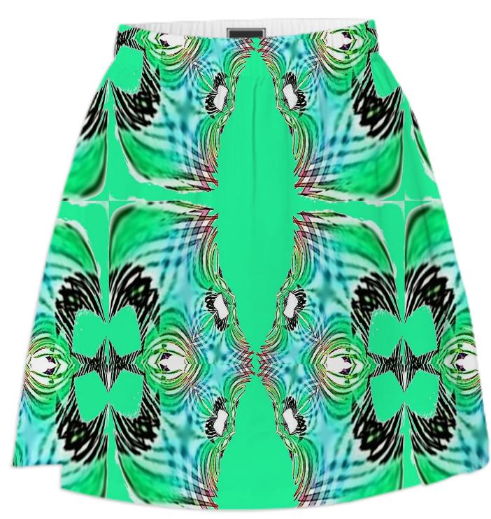 Green Aqua Abstract Summer Skirt