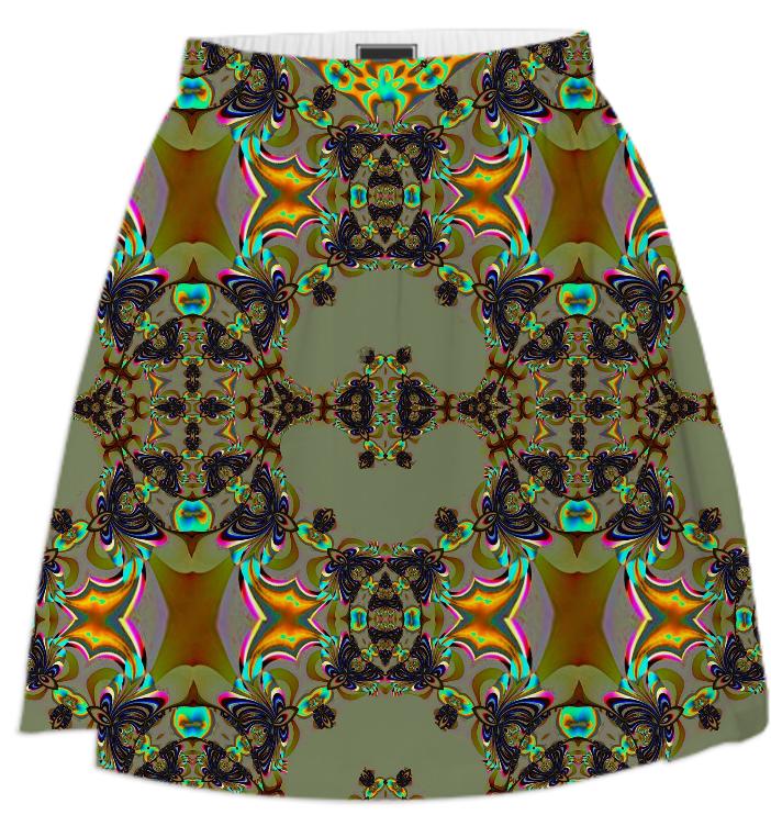 Green Brown Abstract Pattern Summer Skirt