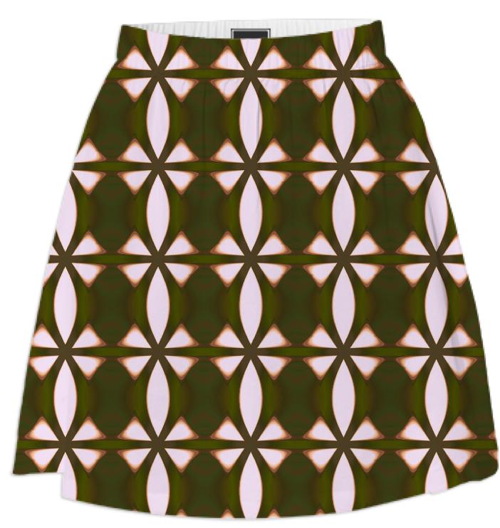 Olive Green and White Patterned Skirt