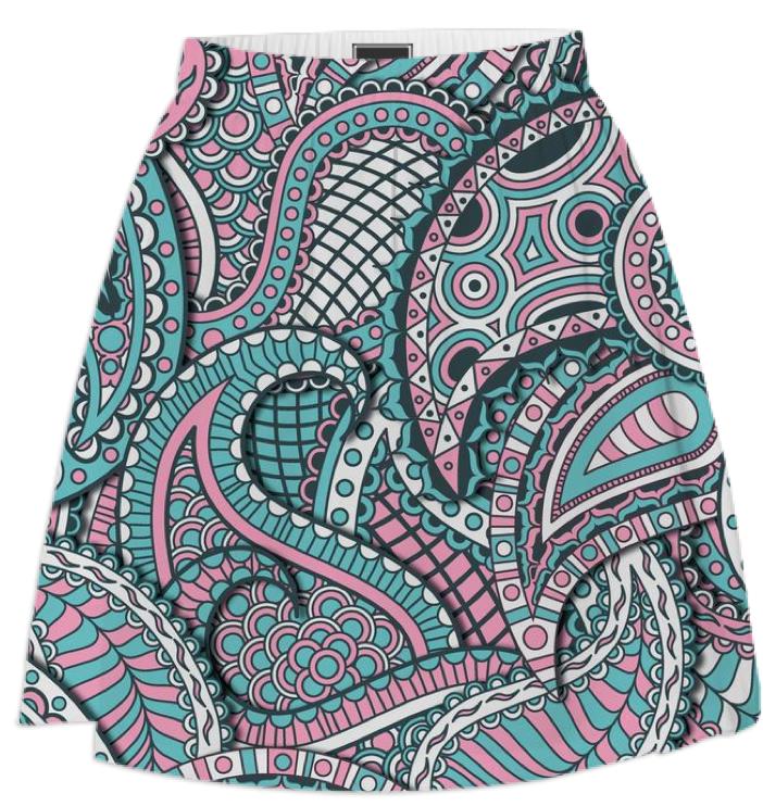 Pink and Blue Paisley pattern Summer Skirt