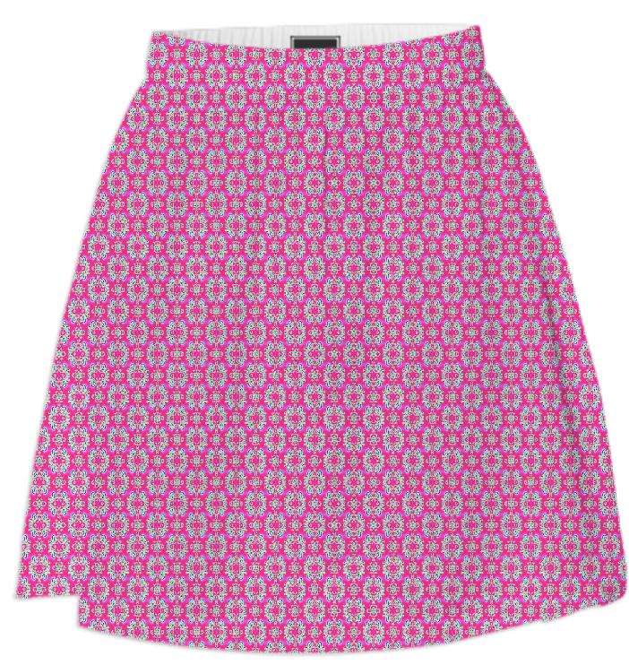 Pink Flower Pattern Summer Skirt
