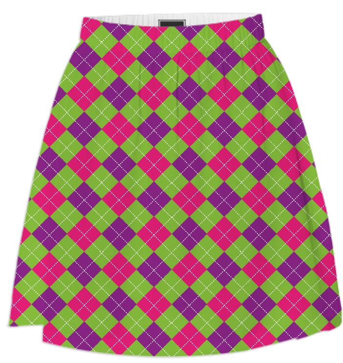 Pink Purple Green Small Argyle Pattern Summer Skirt