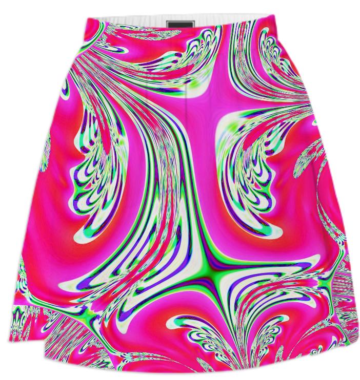 Pink White Green Abstract Summer Skirt