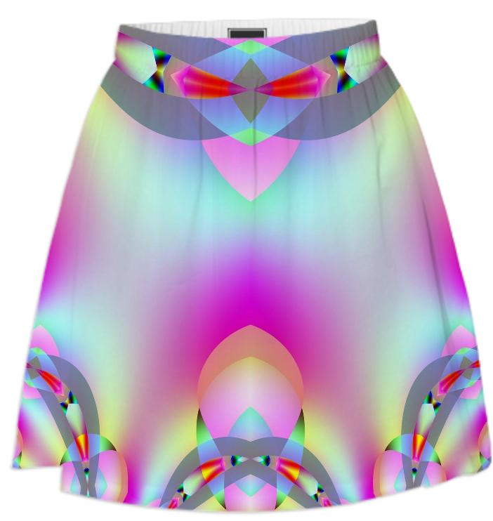 Rainbow Aqua Pink Belted Summer Skirt