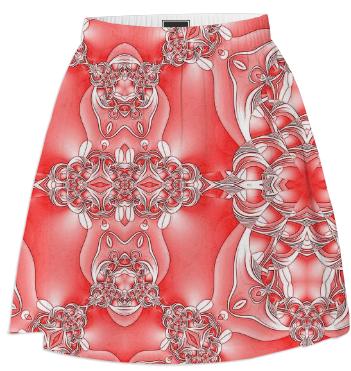 Red and White Abstract Summer Skirt