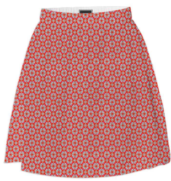 Red Flower Pattern Summer Skirt