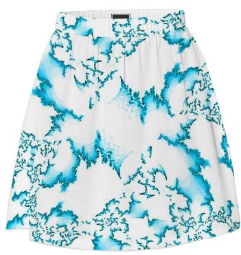 Teal White Fractal Summer Skirt