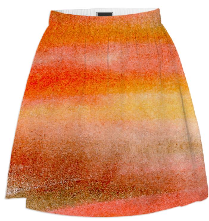 Warm Orange Gold and Brown Watercolor Stripes Skirt