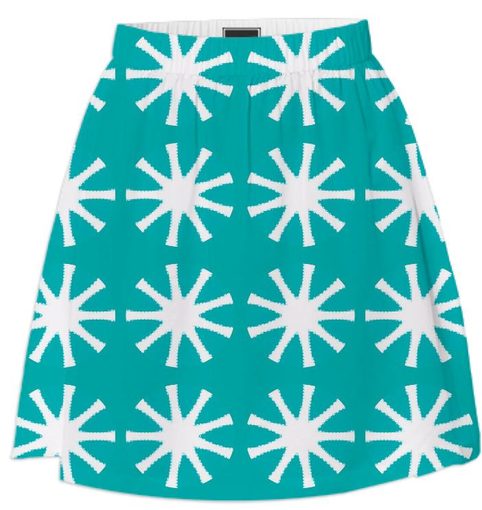 White and Turquoise Patterned Skirt
