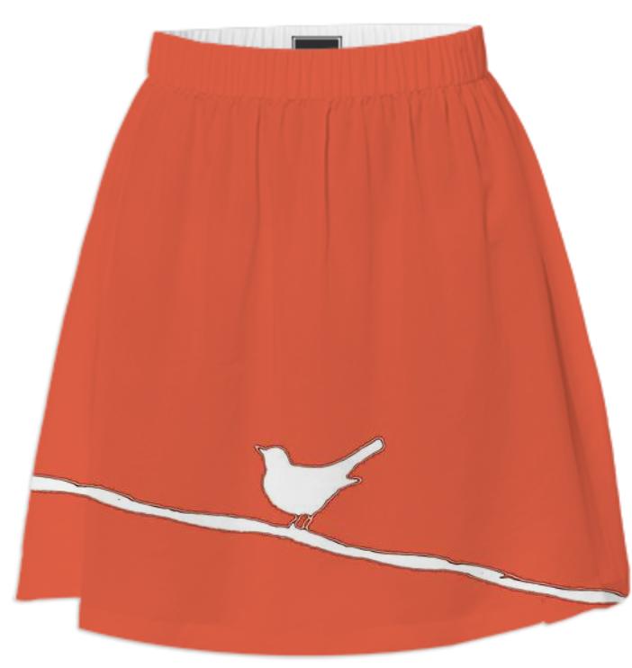 White Bird on a Wire on Red Summer Skirt