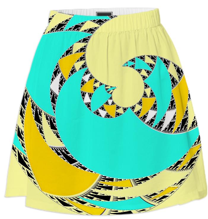 Yellow Aqua Abstract Swirl Summer Skirt